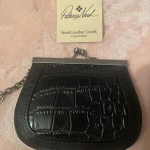 Patricia Nash Black Croc-Embossed Leather Kiss-Lock Coin Purse
